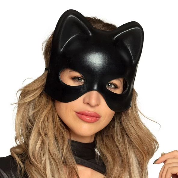 Siyah Deri Görünümlü Kedi Maskesi – Cosplay  Maskeli Balo ürün görseli 1