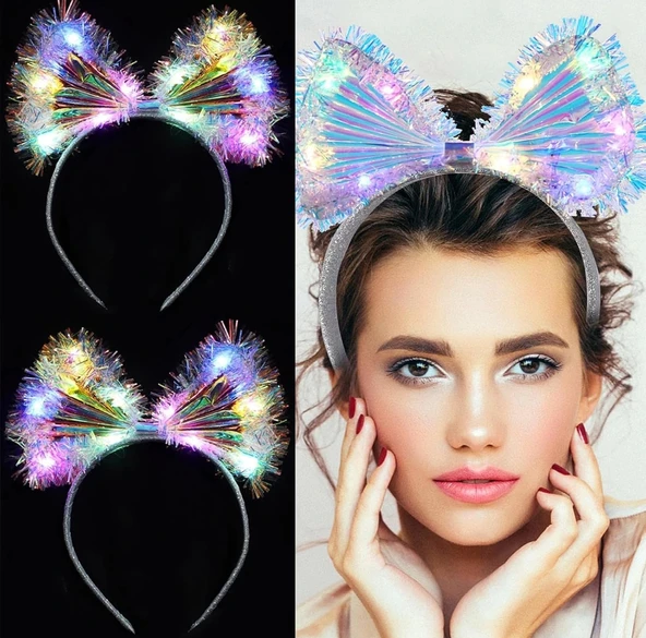 Işıltılı Fiber Fiyonk Gece Tacı Işıklı Ledli Eğlence Tacı 1 Adet 20x21 Cm ürün görseli 1