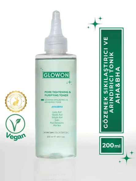 Vegan Arındırıcı Tonik  İçerikli AHA BHA Gözenek Sıkılaştırıcı ve Siyah Nokta Karşıtı 200ml ürün görseli 1