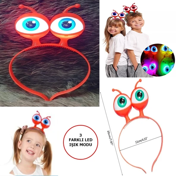 Led Işıklı  Pilli 3 Farklı Modda Yanan Uzaylı Göz Parti Tacı Kırmızı Renk 18x12 Cm ürün görseli 1