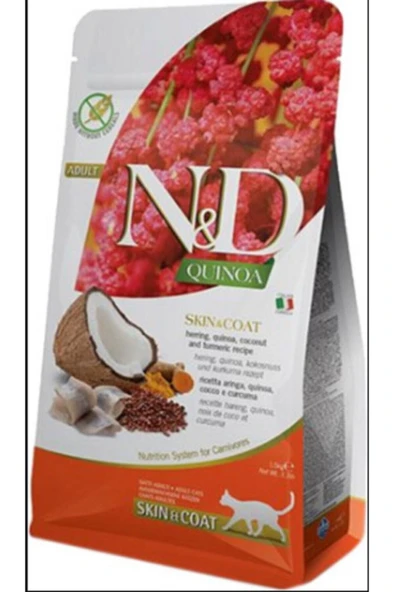 N&D Kinoa Skın ve Coat Ringa Balığı Yetişkin Kedi Maması 5 kg ürün görseli 1