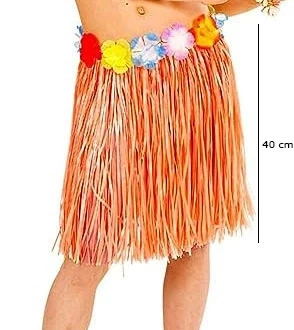 Yetişkin Ve Çocuk Uyumlu Turuncu Renk Püsküllü Hawaii Luau Hula Etek 40 Cm ürün görseli 1