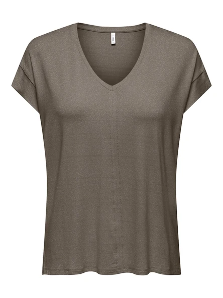 Only   ONLCARRIE S/S STITCH GLITTER TOP JRS Kadın Gri T-Shirt - 15369279 ürün görseli 1