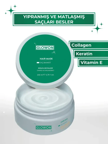 GLOWON Sülfatsız ve Parabensiz Onarıcı Saç Maskesi 250ml - Kuru ve Yıpranmış Saçlar İçin ürün görseli 1