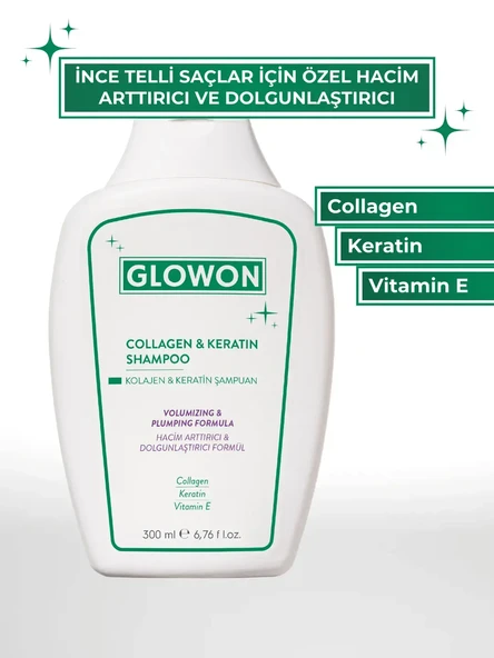 GLOWON Kolajen ve Keratin İçeren Hacim Artırıcı ve Güçlendirici Şampuan 300ml ürün görseli 1