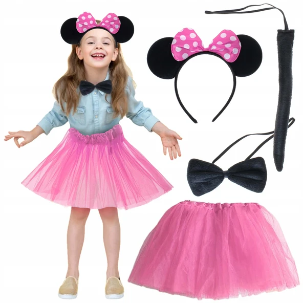 Minnie Kostüm Seti (pembe Tütü Etek + Pembe Taç + Papyon + Kuyruk) ürün görseli 1