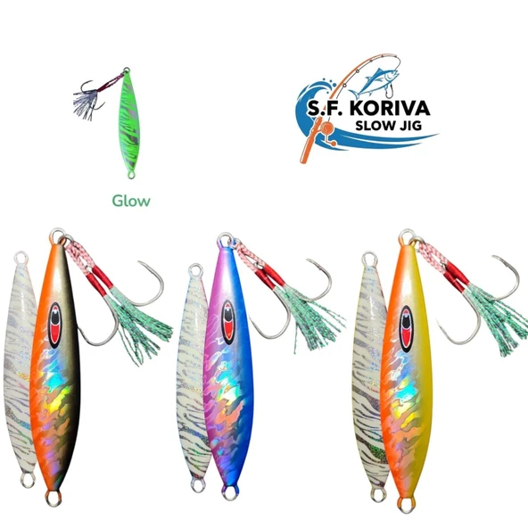 Koriva Slow Jig 120gr- 3 Adet -Glow -Akya Sinarit Lahos Trança Antenli Mercan Gibi Balık Avları İçin ürün görseli 1