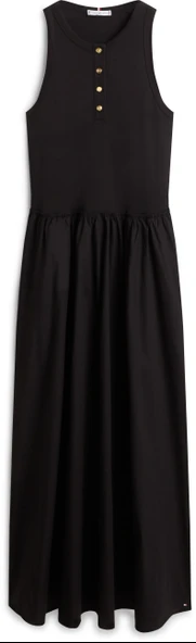 Tommy Hilfiger   GOLD BUTTON POPLIN MIX DRESS Kadın Siyah Elbise - WW0WW49628 ürün görseli 1