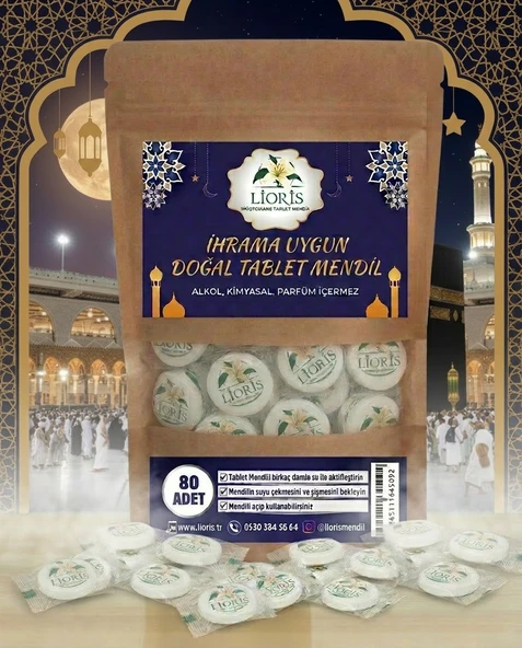 İhrama Uygun Sıkıştırılmış Doğal Alkolsüz Kokusuz Mendil-80 Adet Tekli Poşetli İhram Mendili ürün görseli 1