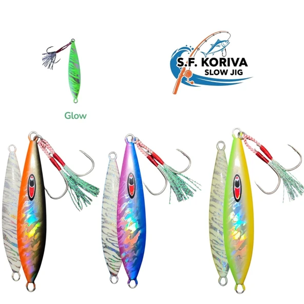 Koriva Slow Jig 130gr -3 Adet - Glow-Akya Sinarit Lahos Trança Antenli Mercan Gibi Balık Avları İçin ürün görseli 1