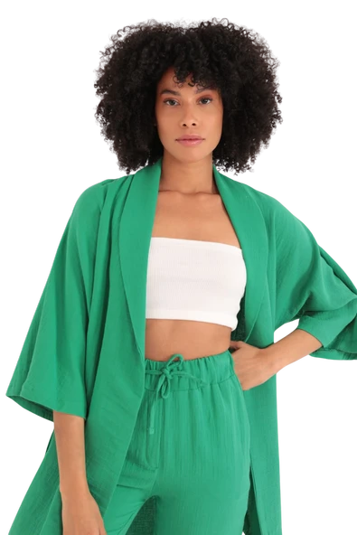 Rahat Kesim Kimono Üst-Yeşil - Resim 2