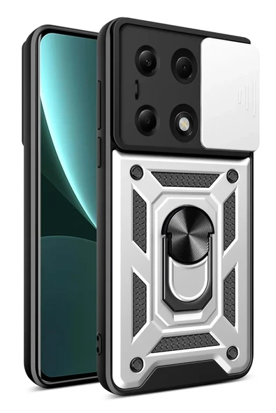 Newface Xiaomi Poco M6 Pro 4G Kılıf Pars Lens Yüzüklü Silikon - Gümüş ürün görseli 1