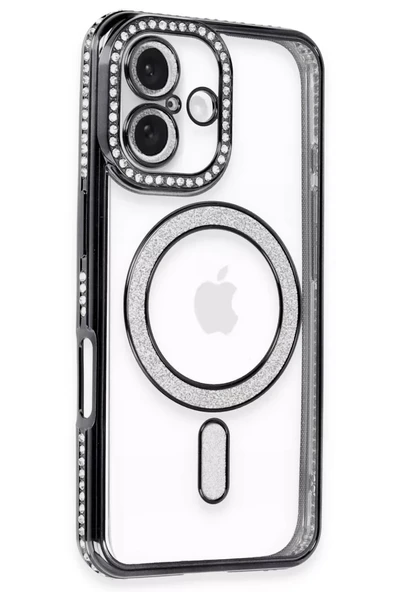 Newface Apple iPhone 16 Kılıf Joke Simli Magneticsafe Kılıf - Siyah ürün görseli 1