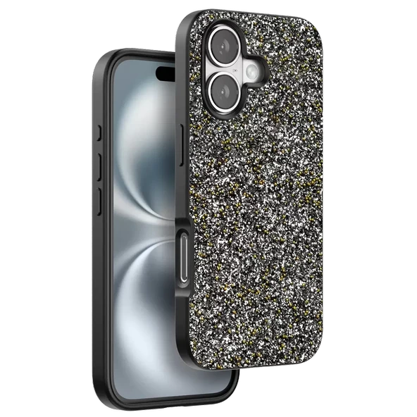 Onegif Apple iPhone 16 Plus Bright Simli Kapak - Gümüş - Resim 2