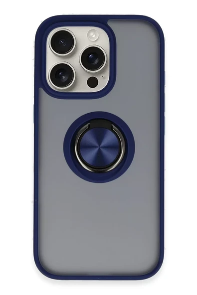 Newface Apple iPhone 16 Pro Kılıf Montreal Yüzüklü Silikon Kapak - Lacivert ürün görseli 1