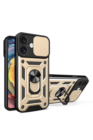 Newface Apple iPhone 16 Kılıf Pars Lens Yüzüklü Silikon - Gold ürün görseli 1