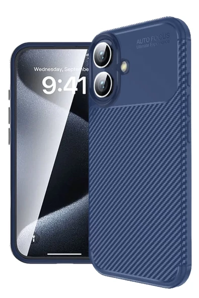 Newface Apple iPhone 16 Kılıf Auto Focus Karbon Kapak - Lacivert ürün görseli 1