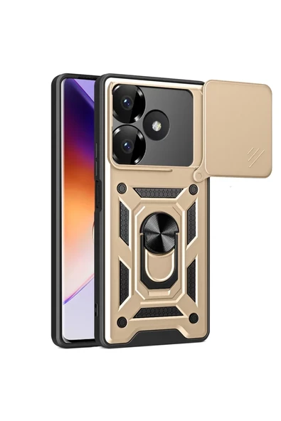 Newface Xiaomi Redmi 13 4G Kılıf Pars Lens Yüzüklü Silikon - Gold ürün görseli 1