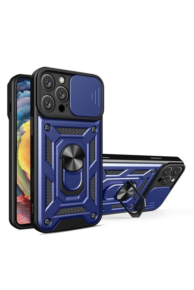 Newface Apple iPhone 16 Pro Kılıf Pars Lens Yüzüklü Silikon - Lacivert ürün görseli 1