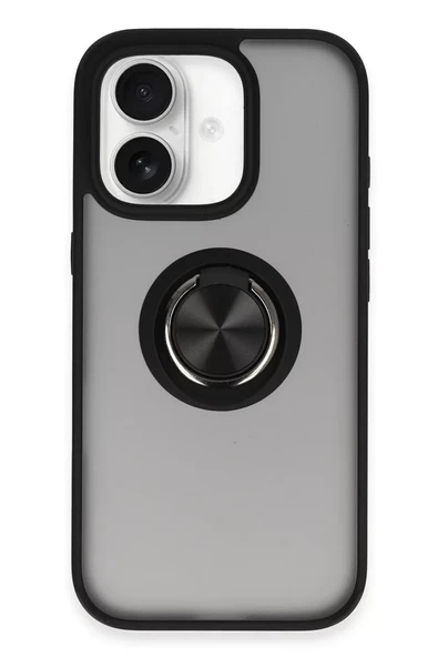 Newface Apple iPhone 16 Kılıf Montreal Yüzüklü Silikon Kapak - Siyah ürün görseli 1