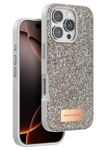 Onegif Apple iPhone 16 Pro Max Bright Simli Kapak - Gold ürün görseli 1