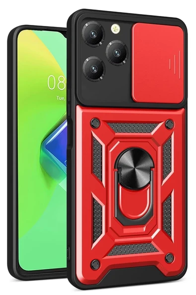 Newface İnfinix Hot 40 Pro Kılıf Pars Lens Yüzüklü Silikon - Kırmızı ürün görseli 1