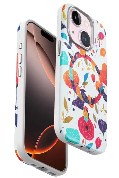 Onegif Apple iPhone 15 Plus Flower Series Magsafe Kapak - Beyaz ürün görseli 1