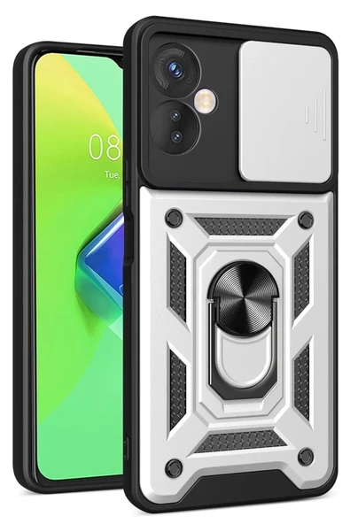 Newface İnfinix Hot 30 4G Kılıf Pars Lens Yüzüklü Silikon - Gümüş ürün görseli 1