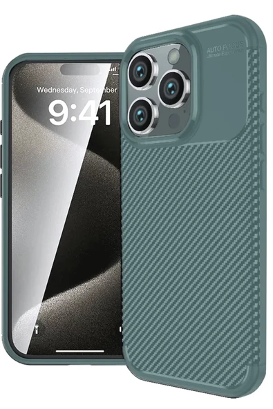 Newface Apple iPhone 16 Pro Kılıf Auto Focus Karbon Kapak - Koyu Yeşil ürün görseli 1