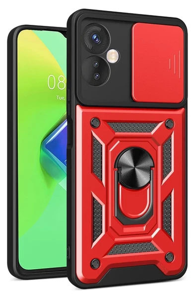 Newface İnfinix Hot 30 4G Kılıf Pars Lens Yüzüklü Silikon - Kırmızı ürün görseli 1