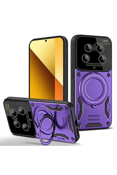 Newface Xiaomi Mi 14 Ultra Kılıf Joy Lens Standlı Kapak - Mor ürün görseli 1