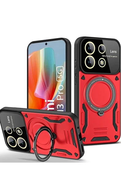 Newface Xiaomi Redmi Note 13 Pro 5G Kılıf Joy Lens Standlı Kapak - Kırmızı ürün görseli 1