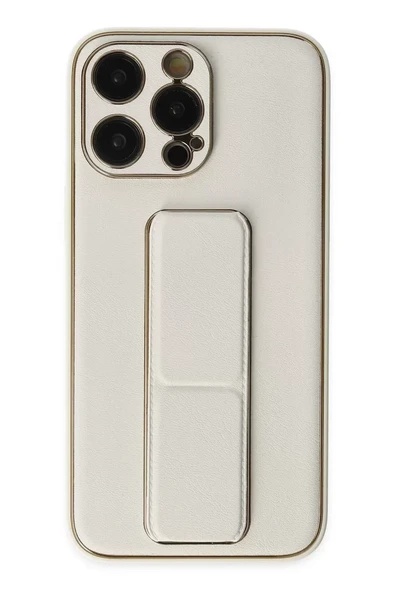 Newface Apple iPhone 13 Pro Kılıf Coco Deri Standlı Kapak - Beyaz ürün görseli 1