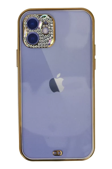 Newface Apple iPhone 12 Kılıf Liva Taşlı Silikon - Mor ürün görseli 1