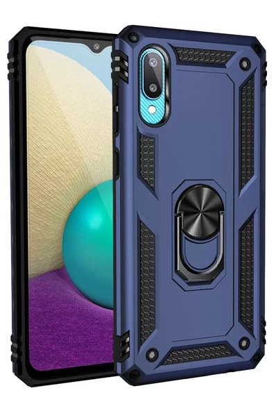 Newface Samsung Galaxy A02 Kılıf Sofya Yüzüklü Silikon Kapak - Lacivert ürün görseli 1