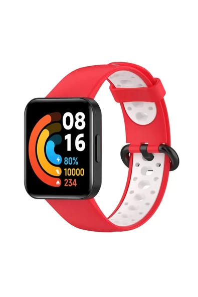 Newface Xiaomi Redmi Watch 2 Spor Delikli Kordon - Kırmızı-Beyaz ürün görseli 1
