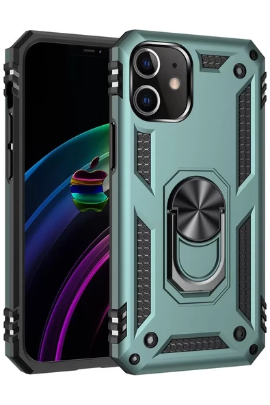 Newface Apple iPhone 12 Mini Kılıf Sofya Yüzüklü Silikon Kapak - Yeşil ürün görseli 1