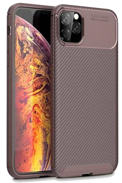 Newface Apple iPhone 11 Pro Max Kılıf Auto Focus Karbon Kapak - Kahverengi ürün görseli 1