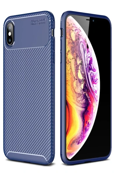 Newface Apple iPhone XS Max Kılıf Auto Focus Karbon Kapak - Lacivert ürün görseli 1
