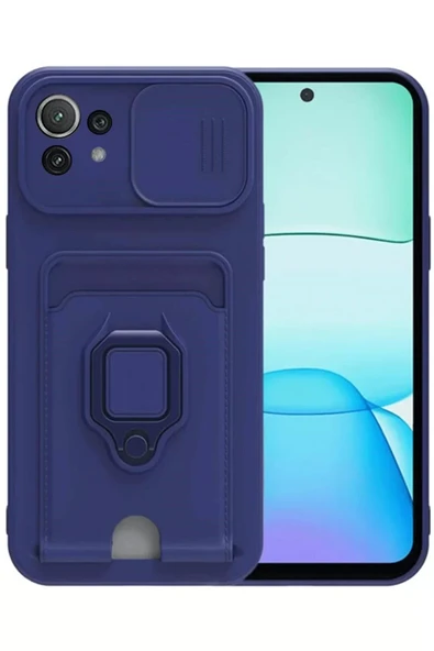 Newface Xiaomi Mİ 11 Lite Kılıf Zuma Kartvizitli Yüzüklü Silikon - Lacivert ürün görseli 1