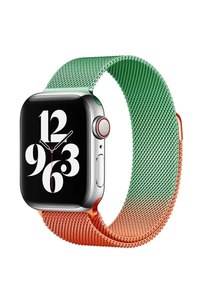 Newface Apple Watch 38mm Metal Mıknatıslı Kordon - Turuncu-Yeşil ürün görseli 1