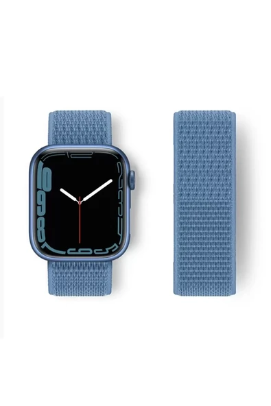 Newface Apple Watch 42mm Hasırlı Cırtcırtlı Kordon - Mavi ürün görseli 1