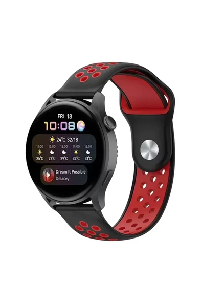 Newface Watch 20mm Spor Delikli Kordon - Siyah-Kırmızı ürün görseli 1
