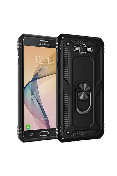 Newface Samsung Galaxy J7 Kılıf Sofya Yüzüklü Silikon Kapak - Siyah ürün görseli 1