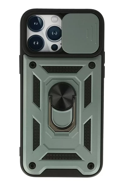 Newface Apple iPhone 13 Pro Kılıf Pars Lens Yüzüklü Silikon - Yeşil ürün görseli 1