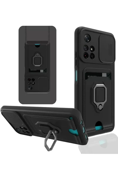 Newface Xiaomi Redmi Note 11T Kılıf Zuma Kartvizitli Yüzüklü Silikon - Siyah ürün görseli 1
