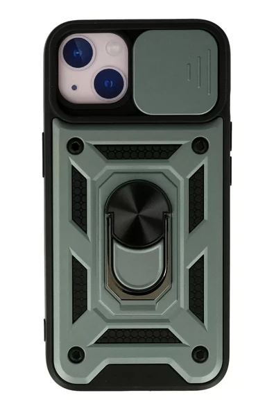 Newface Apple iPhone 13 Kılıf Pars Lens Yüzüklü Silikon - Yeşil ürün görseli 1
