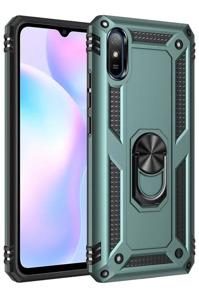 Newface Xiaomi Redmi 9A Kılıf Sofya Yüzüklü Silikon Kapak - Yeşil ürün görseli 1