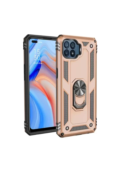 Newface Oppo Reno 4 Lite Kılıf Sofya Yüzüklü Silikon Kapak - Gold ürün görseli 1