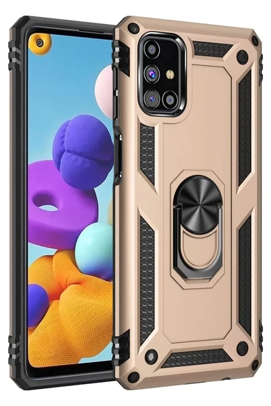 Newface Samsung Galaxy M31S Kılıf Sofya Yüzüklü Silikon Kapak - Gold ürün görseli 1